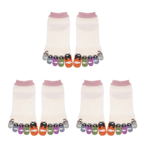 3Pairs Breathable Cotton Toe Socks Womens Cute Multi Use 1