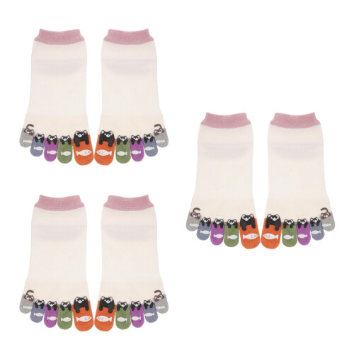 3Pairs Breathable Cotton Toe Socks Womens Cute Multi Use 2