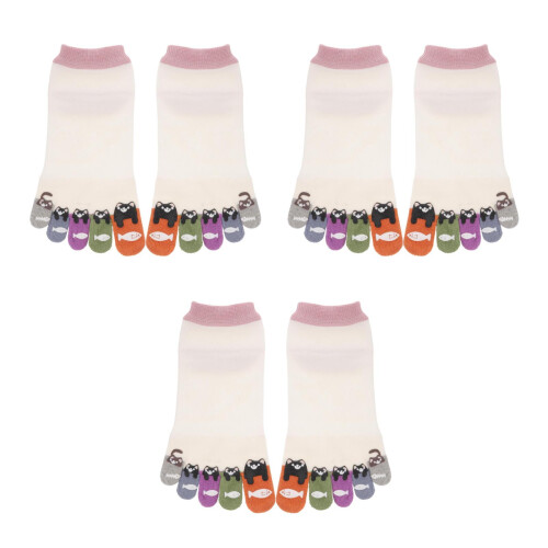 3Pairs Breathable Cotton Toe Socks Womens Cute Multi Use