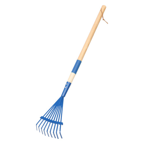 3Pcs Small Kids Rake Set Blue Wooden Handle Durable Iron Garden Tools
