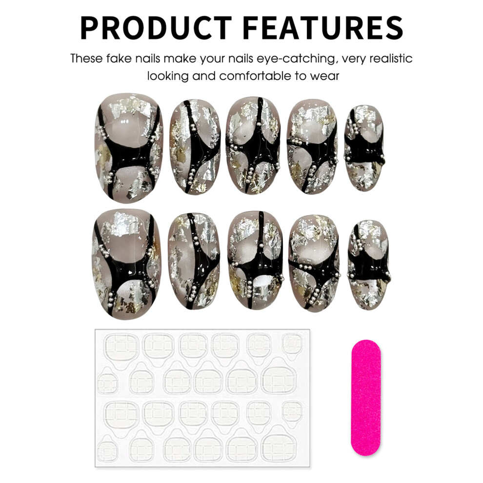 Dachuang Beauty (L) 10Pcs Glossy Sequins False Nails, Reusable Diy