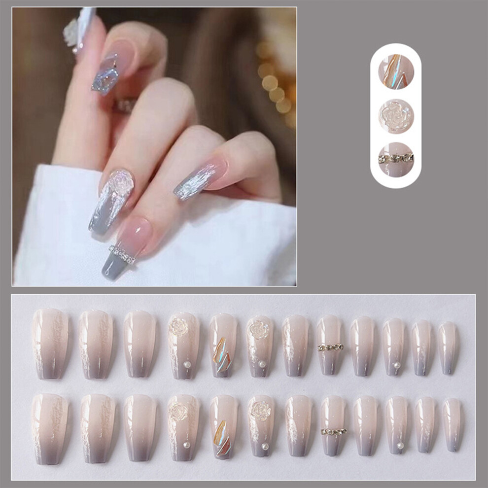 Hue-Grain (Standard) Glossy Press-On Nails With Floral Design