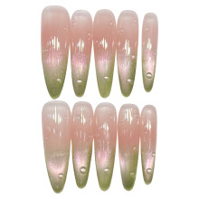 (S) Cat Eye Pink Fake Nails, Zero Pressure, 50 Char