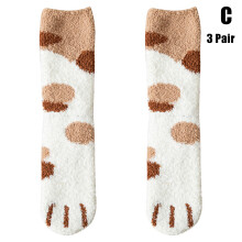 (C) Cat Claws Plush Fleece Socks, Women\'s Winter Warm