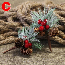 (C) 20pcs Fake Holly Berry Pine Cone Bouquet Decor