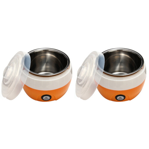 2Pièces Machine À Yaourt Acier Inoxydable Avec Chauffage 360 Orange