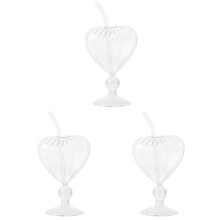 3Sets Heldere Cocktailglazen Hartvormig Met Rietje Voor Feest En Thuis