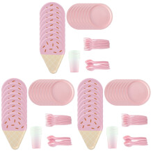 3Ensembles Assiettes Papier Rose Pour Glace Couverts