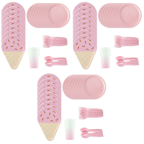 3Ensembles Assiettes Papier Rose Pour Glace Couverts 2