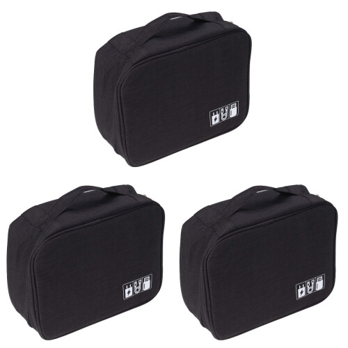 3Pièces Étui Rangement Électronique Noir Antiscratch Pochette Voyage 1