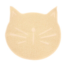 2St Kattenvoer Mat Beige Kattenkop Antislip Kattenbak