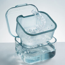(Blue) Travel Retainer Case w/ Strainer for Clear Braces