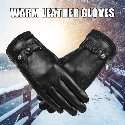 (Wrist Opening) Men\'s Winter Touchscreen PU Leather Gloves Windproof
