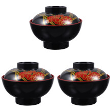 3Pièces Bols Japonais Avec Couvercle Plastique Multicolore Pour Maison