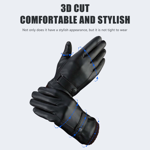 (Wrist Opening) Men\'s Winter Touchscreen PU Leather Gloves Windproof 1