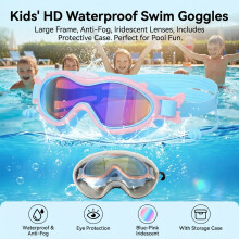 (Blue Pink boxed) Kids Swim Goggles Anti-Fog Large Frame Pool Training