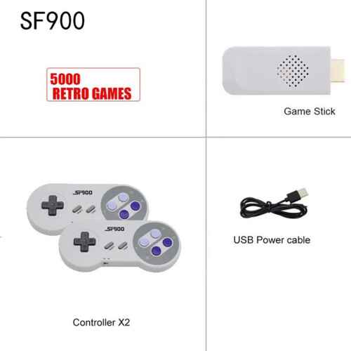 Console per Videogiochi Retrò SF900 HD Game Stick con 5000 Giochi per Controller Wireless NES SNES Console A 16 Bit