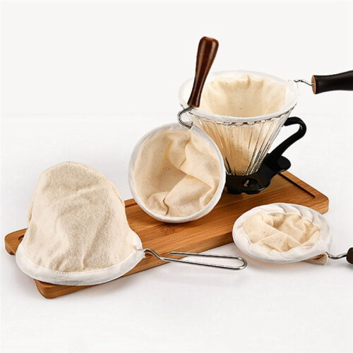 Reusable Coffee Filter Bag Stainless Steel Handle Cloth Strainer Dropping Pot Mesh Hand-Brewed Coffee Tools Tea Filter C 1