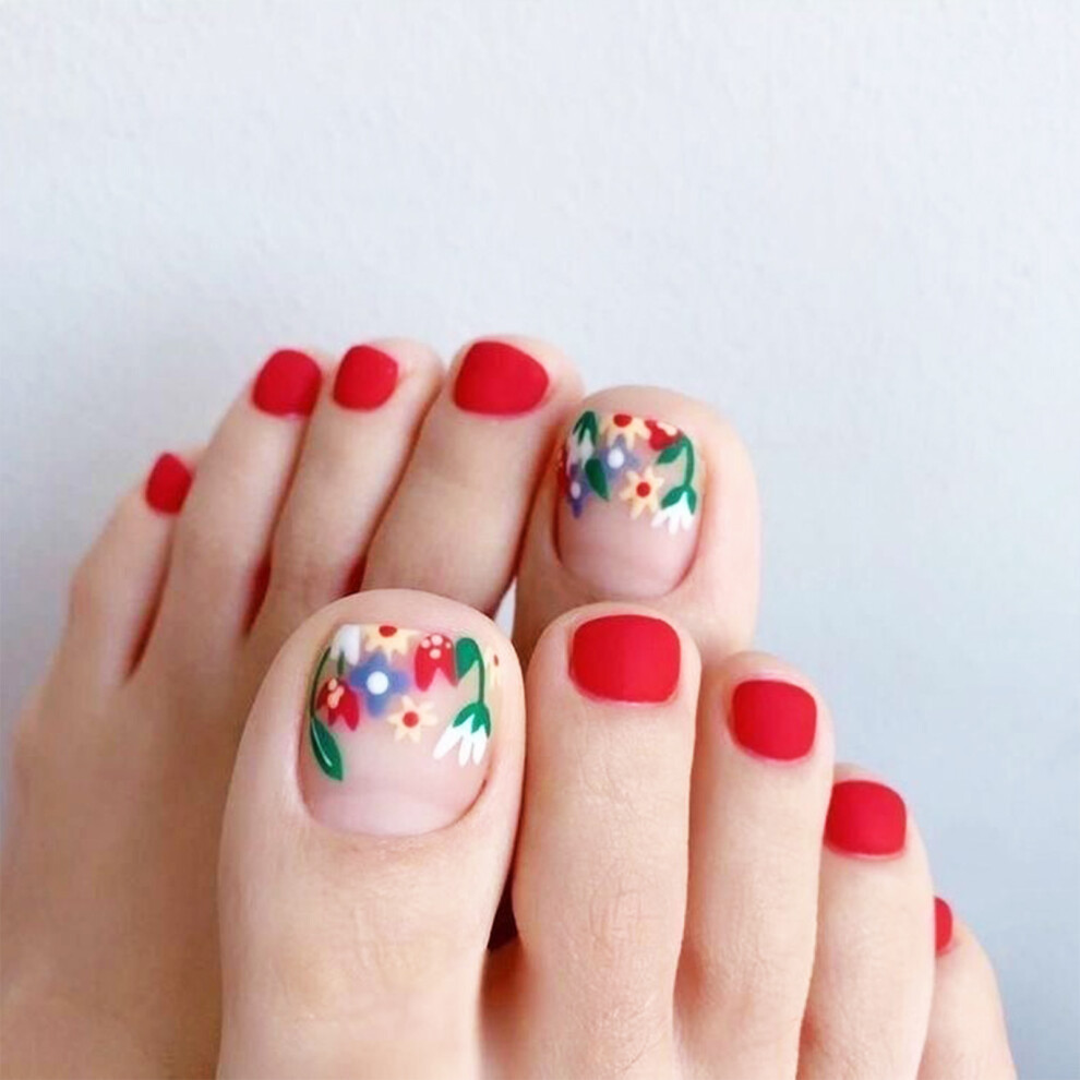 Dachuang Beauty Red Floral Press On Nails - Summer Design