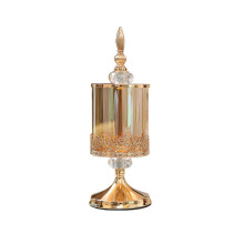 European Crystal Glass Storage Jar with Lid Rose Candy Jar Gold-Plated Storage Decorative Ornaments Art HomeDecoration,S