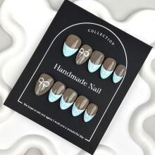 (S) Glossy Short Fake Nails with French Blue Tip, Reusable