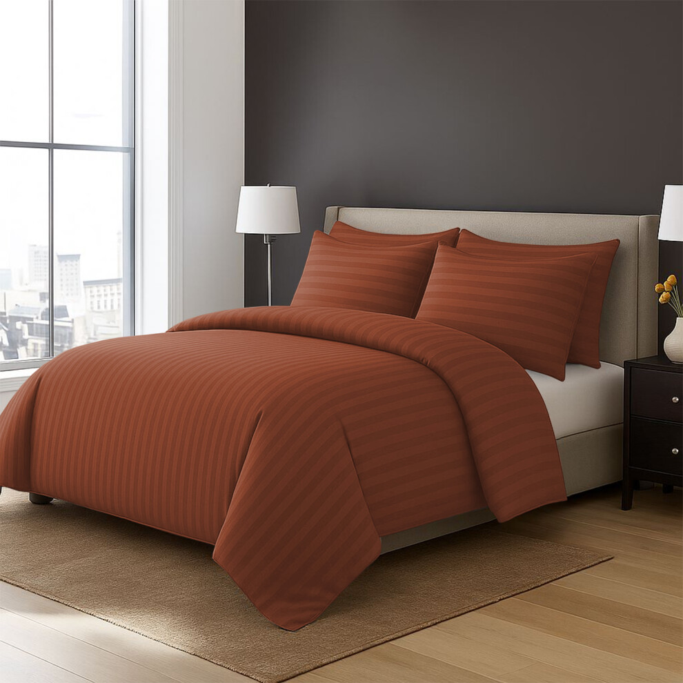 Imperial Rooms (Rust/, Super King) Stripe Duvet Cover Set Bed Quilt & Pillowcase Pair Orange
