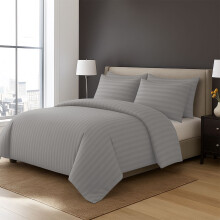 (Silver, Super King) Stripe Duvet Cover Set Bed Quilt & Pillowcase Pair