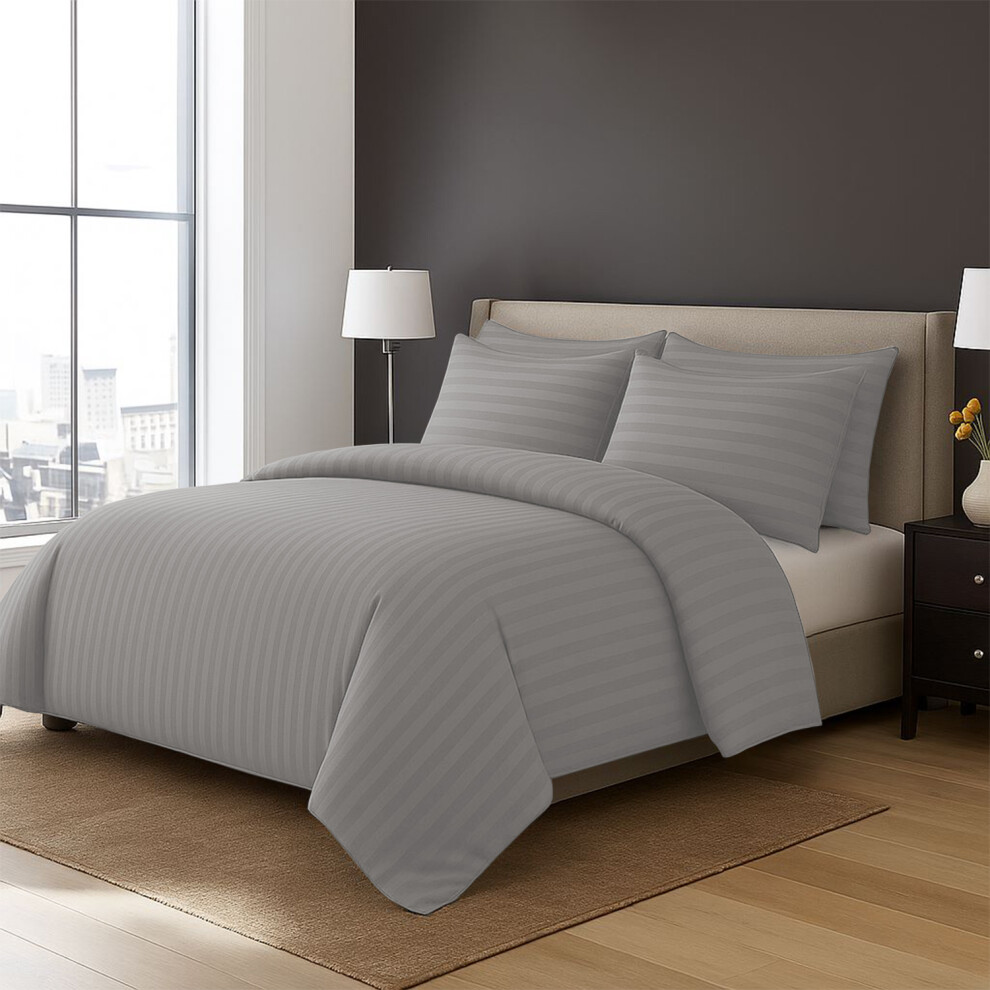Imperial Rooms (, Super King) Stripe Duvet Cover Set Bed Quilt & Pillowcase Pair Silver
