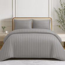 (Silver, Double) Stripe Duvet Cover Set Bed Quilt & Pillowcase Pair