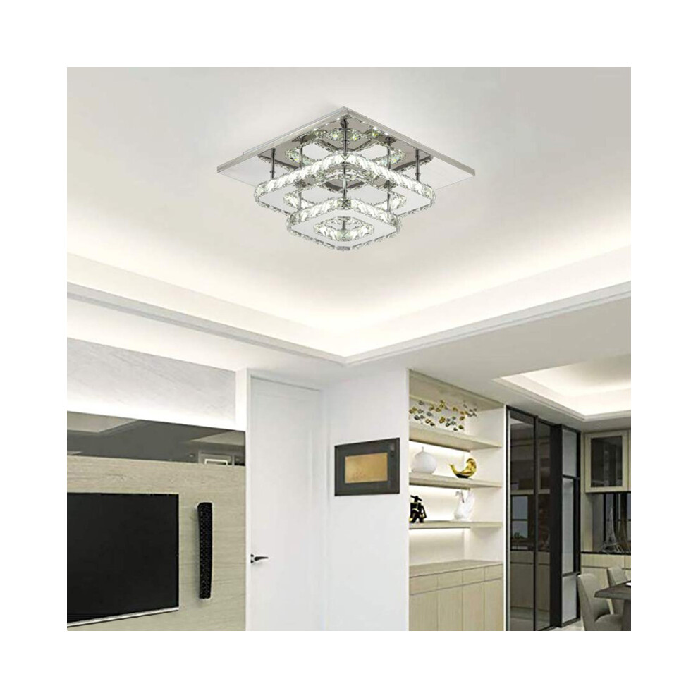 Extrastar 30Cm Square Double-Layer Crystal Led Ceiling Light (36W, 1400Lm) - Dimmable With Remote Control