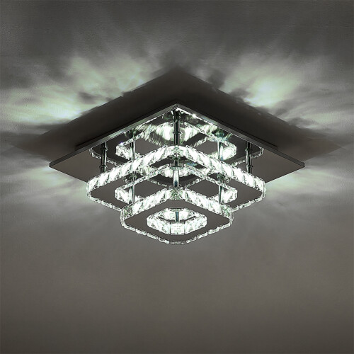 30cm Square Double-Layer Crystal LED Ceiling Light (36W, 1400lm) - Dimmable with Remote Control 2