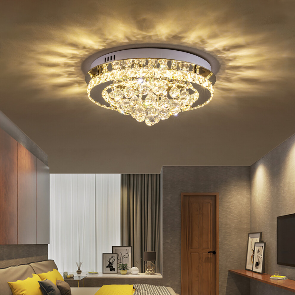 Extrastar 40Cm Round Crystal Droplets Led Ceiling Light (36W, 2100Lm) - Dimmable With Remote Control