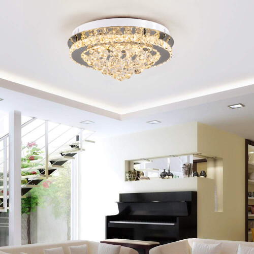 40cm Round Crystal Droplets LED Ceiling Light (36W, 2100lm) - Dimmable with Remote Control 1