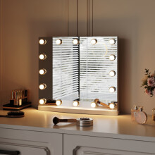 White Hollywood Vanity Mirror with 16 LED Lights (50×10×42cm) - 3-Color Dimmable, 10x Magnification & UK Plug