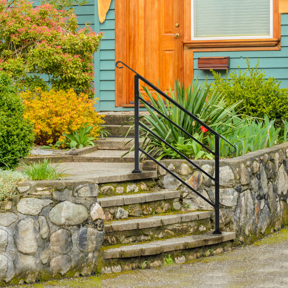 Wrought Iron Handrail Outdoor&Indoor 3 Cross Bars Balustrade Stair Grab Rail 703052545559