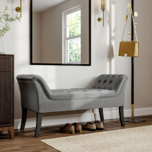 Grey Velvet Tufted Bed Bench
