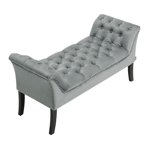 Grey Velvet Tufted Bed Bench 2