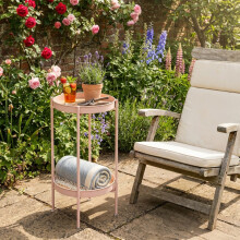 Flora Round Small Metal Outdoor Side Table Garden End Patio Table for Balcony & Deck in Pink