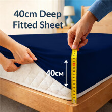 (Super King, Navy Blue) Extra Deep 40cm Pocket Fitted Sheet - Hotel Quality Bedsheet for Single Double & King Size Bed)