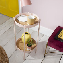 Flora Round Small Metal Side Table End Occasional Table in Pink
