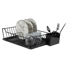 TheOwnas Flat Black Dish Drainer Rack. Large Metal Metal Drainer with Drip Tray for Kitchen Worktops