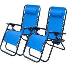 Alivio Zero Gravity Sun Loungers, Adjustable Reclining Outdoor Chairs with Cup Holder & Headrest, Sky Blue (Set of 2)