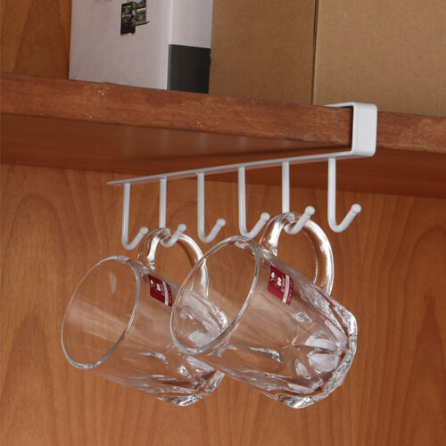 Living And Home Cups Storage 6 Hooks Kitchen Utensil Hanging Hook Rack Holder Under Cabinet Closet White