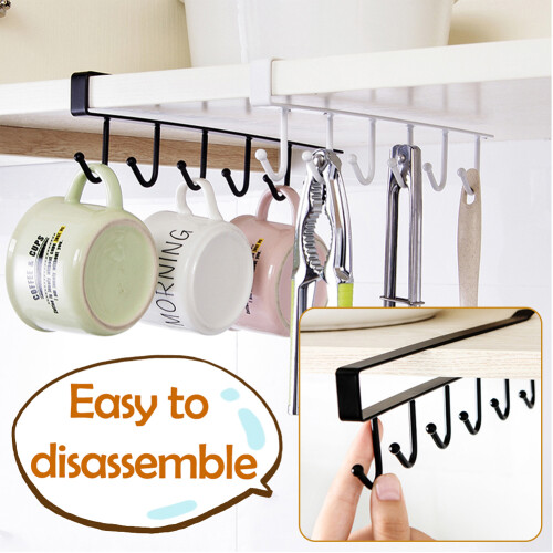 Living And Home Cups Storage 6 Hooks Kitchen Utensil Hanging Hook Rack Holder Under Cabinet Closet White 2