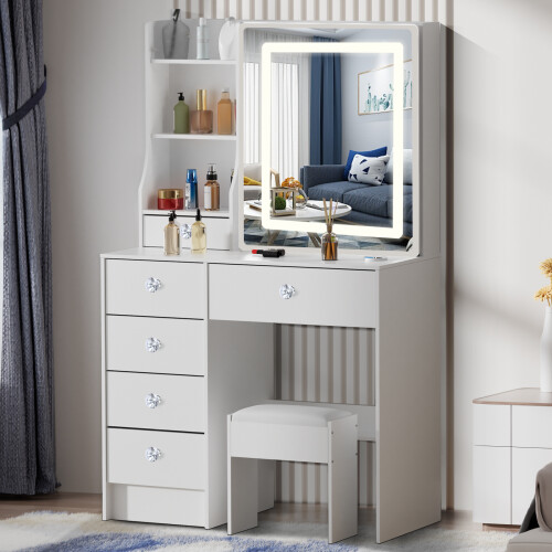 Vanity Dresser Desk Set with LED Lighted Mirror