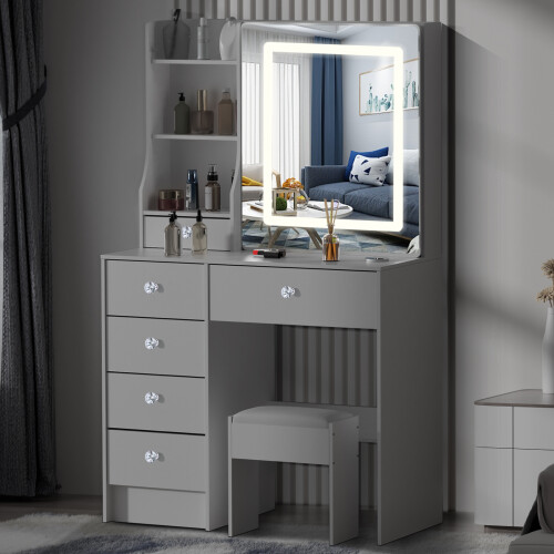 Vanity Dresser Desk Set with LED Lighted Mirror 2