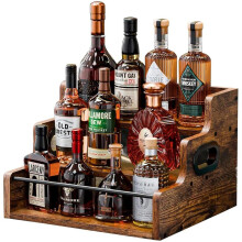 3-Tier Wooden Liquor Bottle Display Shelf Coffee Syrup & Wine Rack