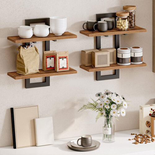 2Pcs Wooden Floating Shelves Wall Mounted Display Storage Décor Home 1