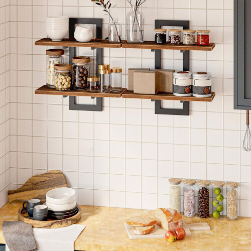2Pcs Wooden Floating Shelves Wall Mounted Display Storage Décor Home 2