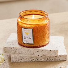 (Citrus Green Fruit) Soy Wax Scented Candle - Embossed Glass Jar with Floral Lid, Perfect Mother's Day Gift for Home Decor